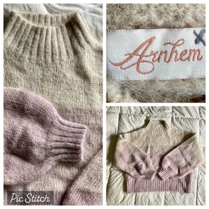 Arnhem Turtleneck Sweater Wool Alpaca Women’s M/L Pink Colorblock Balloon Sleeve - Picture 1 of 14