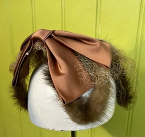 1960s Mink Fascinator With Bow And Netting - Picture 1 of 2