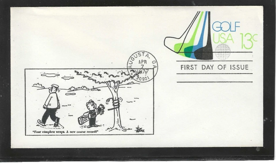 GOLF FDC 1977 AUGUSTA, GEROGIA CARTOON CACHET - Image 1 of 1