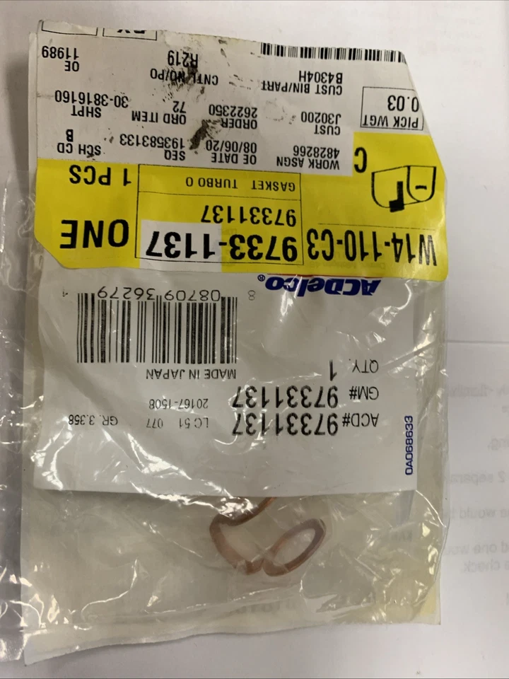 97331137 Junta superior de línea de aceite AC Delco Turbo Foto 1 de 1