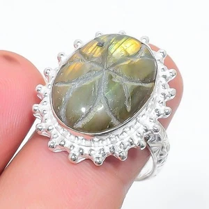 Natural Labradorite Gemstone 925 Sterling Silver Jewelry Ring Size 8 (US) - Picture 1 of 1