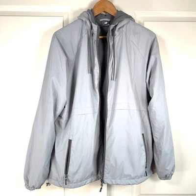 New Balance Jacket Womens Size XL Gray Full Zip Fleece Lined Hooded Zip Pockets - Image 1 of 4