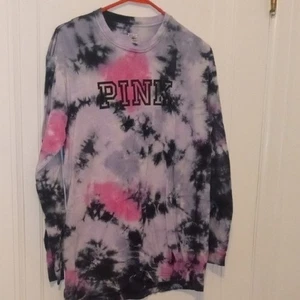 PINK by Victoria’s Secret Tie Dye Shirt Women’s XS Pink Black Long Sleeve - Picture 1 of 2