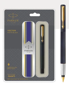 Parker Vector Matte Black Fountain Pen Gold Trim - Pack Of 5 - Picture 1 of 3
