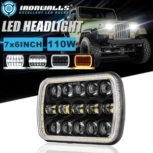 For Jeep Wrangler YJ 1987-1995 7x6" INCH LED Headlight Hi/Lo DRL Turn Signal - Picture 1 of 12