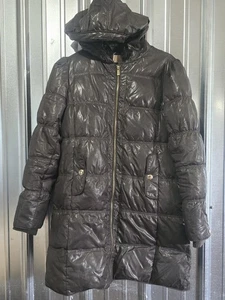 Giacca lunga Michael Kors donna verde oliva scuro con cappuccio zip intera puffer taglia S/P - Foto 1 di 19
