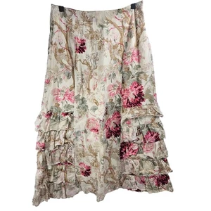JJill Petite Floral Ruffle Maxi Skirt Bohemian Cottagecore Linen Blend - Picture 1 of 6