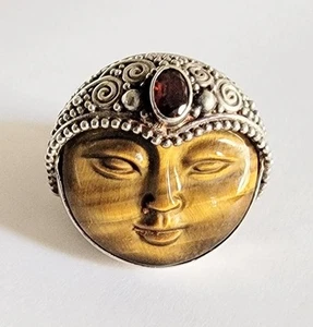 Ornate SAJEN Goddess Face Sterling Silver Ring Statement 925 Size 8 - Picture 1 of 4