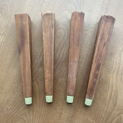 Vintage Mid Century Furniture Legs 12” Solid Wood Parts Tapered Solid Brass Caps • 50£