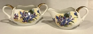 Lefton Purple Violets Creamer and Sugar Bowl CY273 - Picture 1 of 10