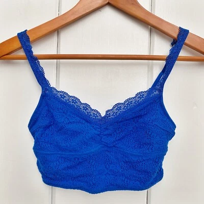 Bralette sin forro Gilly Hicks talla XS azul real ribete de encaje correa ajustable Foto 1 de 3