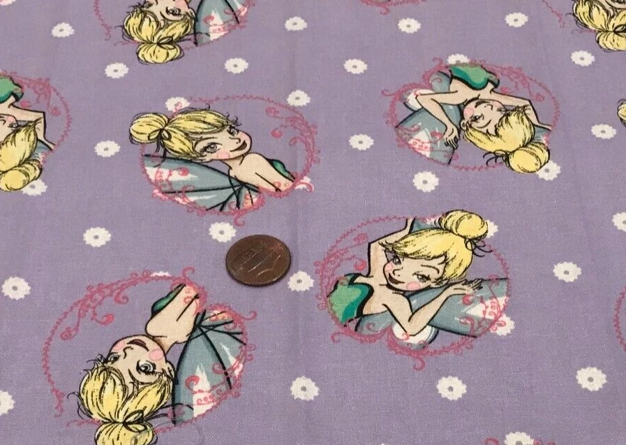 Tinkerbell *White Flowers*on Lavender *Springs Creative *100% Cotton *8" x  21" - Image 1 of 4
