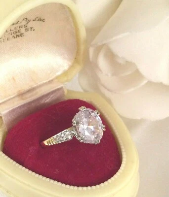 Antiguo anillo decorativo de oro con zafiro blanco grande joyería vintage L 6 Foto 1 de 4