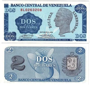 Banknote - 1989 Venezuela, 2 Bolivares, P69 UNC, Simon Bolivar (F) Coat of Arms - Bild 1 von 1