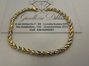 18K YELLOW WHITE GOLD BRACELET 4/5mm ALTERNATE 3+1 OVAL DOUBLE ROUNDED LINK 8.5" - Picture 1 of 9
