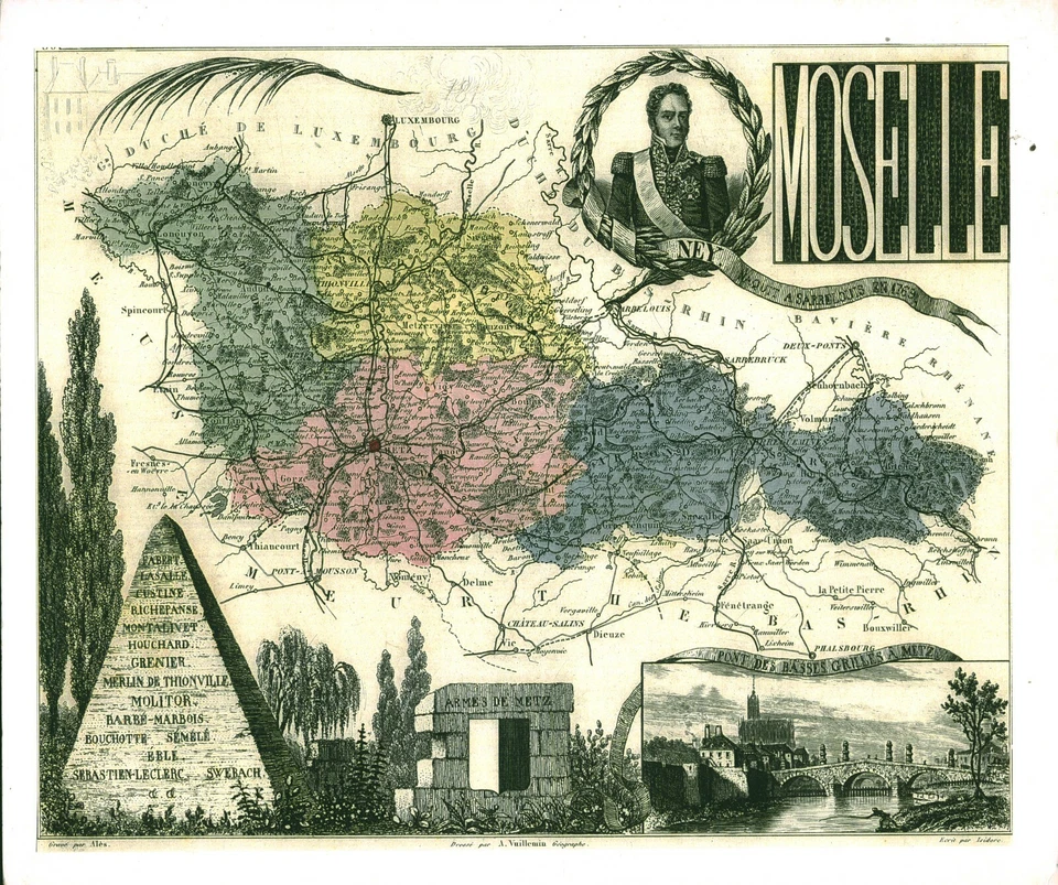 Réédition de gravure ancienne carte région département français Moselle - Photo 1/1