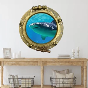Vinilo de pared ojo de buey pegatina de pared para baño tiburón pegatina animal submarino - Imagen 1 de 5