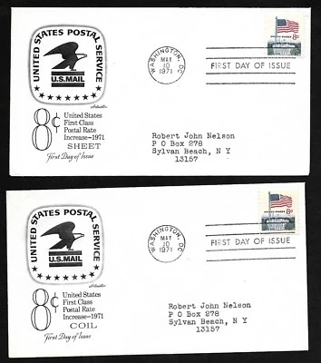#1338F/1338G 8c Flag over White House - 2 Varieties Sheet & Coil Artmaster FDCs - Image 1 of 4