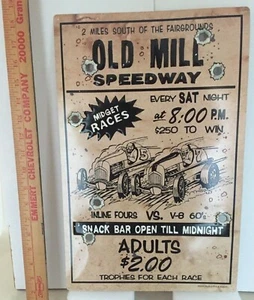 Old Mill Speedway Garage Art Hot Rod Metal Sign 2006 Ruckus Sign 17" NOS - Picture 1 of 4