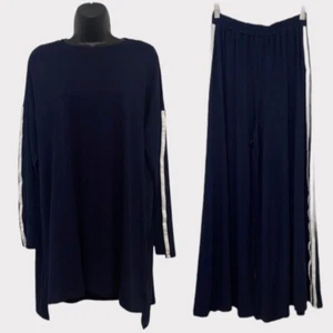 Refka Navy Blue Tunic Top & Wide Leg Pants Basic Lounge Set Size 6 NWT - Picture 1 of 15