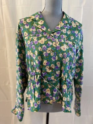 Top y falda vintage 100 % seda cuatro estaciones talla 10 verde floral Foto 1 de 4