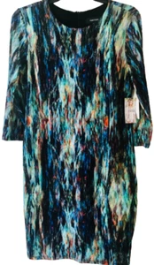 Karen Kane "Saffron Sea" multiple colors Sheath  rayon blend dress Sz M NWT - Picture 1 of 7
