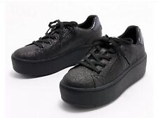 New Skechers Plateau Fairy Dusted Sneakers Women's Black Shoes Glitter Size 8 M