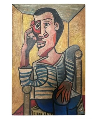 Pablo Picasso Artist Oil Painting Canvas Signed Stamped Hand Handmade Vintage - Image 1 of 2