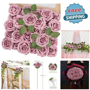 30PCS Glitter Pink Foam Roses 3" Realistic Fake Flowers For DIY Decor & Crafts - Picture 1 of 9