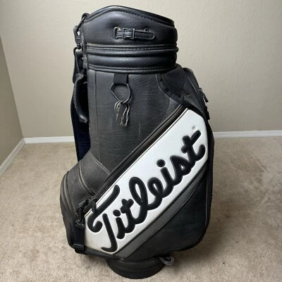 Titleist Staff Cart Golf Bag Black & White Leather 6 Way Divider Read - Image 1 of 4