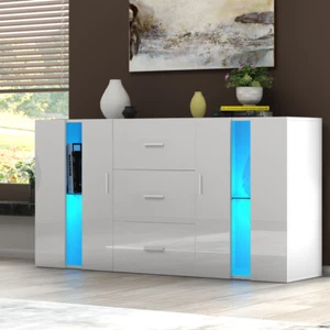 Luxury White Sideboard With RGB Lighting For Stylish Home Decor 70cm Height - Picture 1 of 8