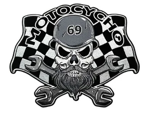 Motocycho Wrench Beard 69 Skull 10 x 8 inch Biker Back Patch IV6845 LD10 - Picture 1 of 1