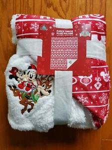 Mickey & Minnie Mouse Holiday Cheer Disney Soft Fleece Throw Blanket 50x60 New - Picture 1 of 4