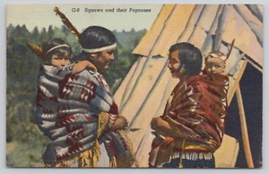 Postcard Native Americans Squaws and their Papooses Linen Posted 1940 - Picture 1 of 2