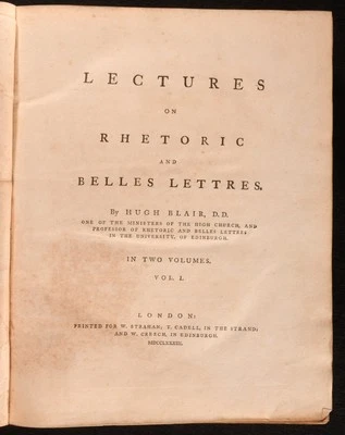 1783 2vols Lectures on Rhetoric and Belles Letters Hugh Blair Illustrated 1st... - Image 1 of 4