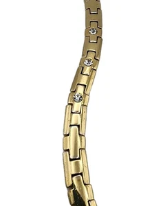 Vintage Gold Tone H Link 3 Inset Crystal Rhinestone Accent 7.25" Smooth Bracelet - Picture 1 of 21