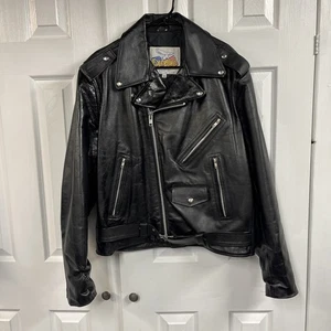 Excelled Double Riders Jacke Echtleder Herren Größe 44 Schwarz USA Made - Bild 1 von 13