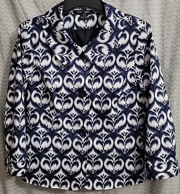 Blazer Ellen Tracy azul marino y blanco pinceladas chaqueta para mujer talla 12 Foto 1 de 3