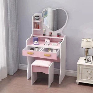 Postazione Trucco Tavolo Makeup Specchiera Toeletta con Specchio a Cuore Rosa - Imagen 1 de 2