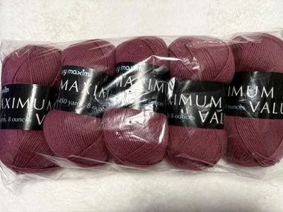 Mary Maxim Value Yarn Pack - 5  Skeins Dark Pink  4 Medium Weight Acrylic - Image 1 of 2