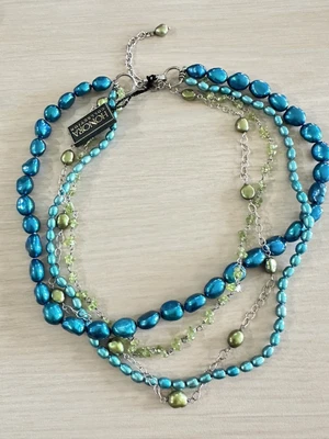 HONORA 4 Strand Peacock Blue Green Pearl Peridot Necklace Sterling New - Image 1 of 4