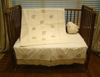 2 pc Vintage Pottery Barn Baby Lamb Crib Set - Sweet Lambie Bedding Set + BONUS - Image 1 of 4