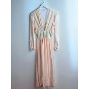 Vintage 1930s Robe Nightgown Set Peignoir Pale Pink Ivory Small sz 2 Lace Hobert - Picture 1 of 9