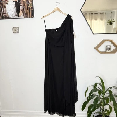 Birdy Grey Melissa Black Chiffon One Shoulder Dress Womens XL Bridesmaid Formal - Image 1 of 4