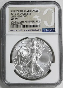 2016 W Eagle $1 - NGC MS 69 Burnished Silver Eagle Lettered Edge C110-37 - Picture 1 of 2