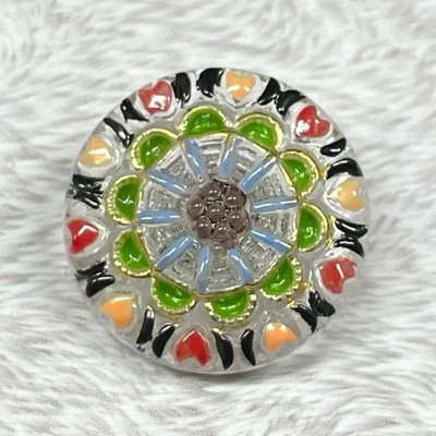 Vintage Czech Glass Button 18mm Heart Pattern Transparent - Image 1 of 4