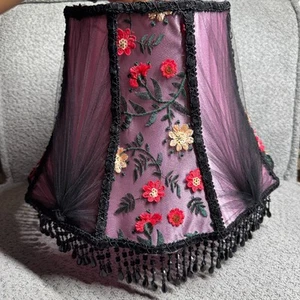 Victorian Style Lamp Shade Beaded Fringe Hand Sewn Brothel Gothic Bohemian 12" - Picture 1 of 9