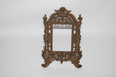 Antique Cast Iron Brass Finish Ornate Art Nouveau Angel Picture Frame Mirror - Image 1 of 4
