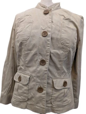 Chaqueta Emma James Caqui Tostado Grandes Botones Bolsillos Delanteros Manga Larga Talla 12 Pequeña Foto 1 de 4