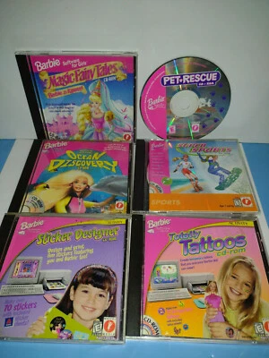 8 Barbie CD-ROMs For PC -CREATE Stickers Tattoos Cards Games - Hours of Fun! Vtg - Image 1 of 4